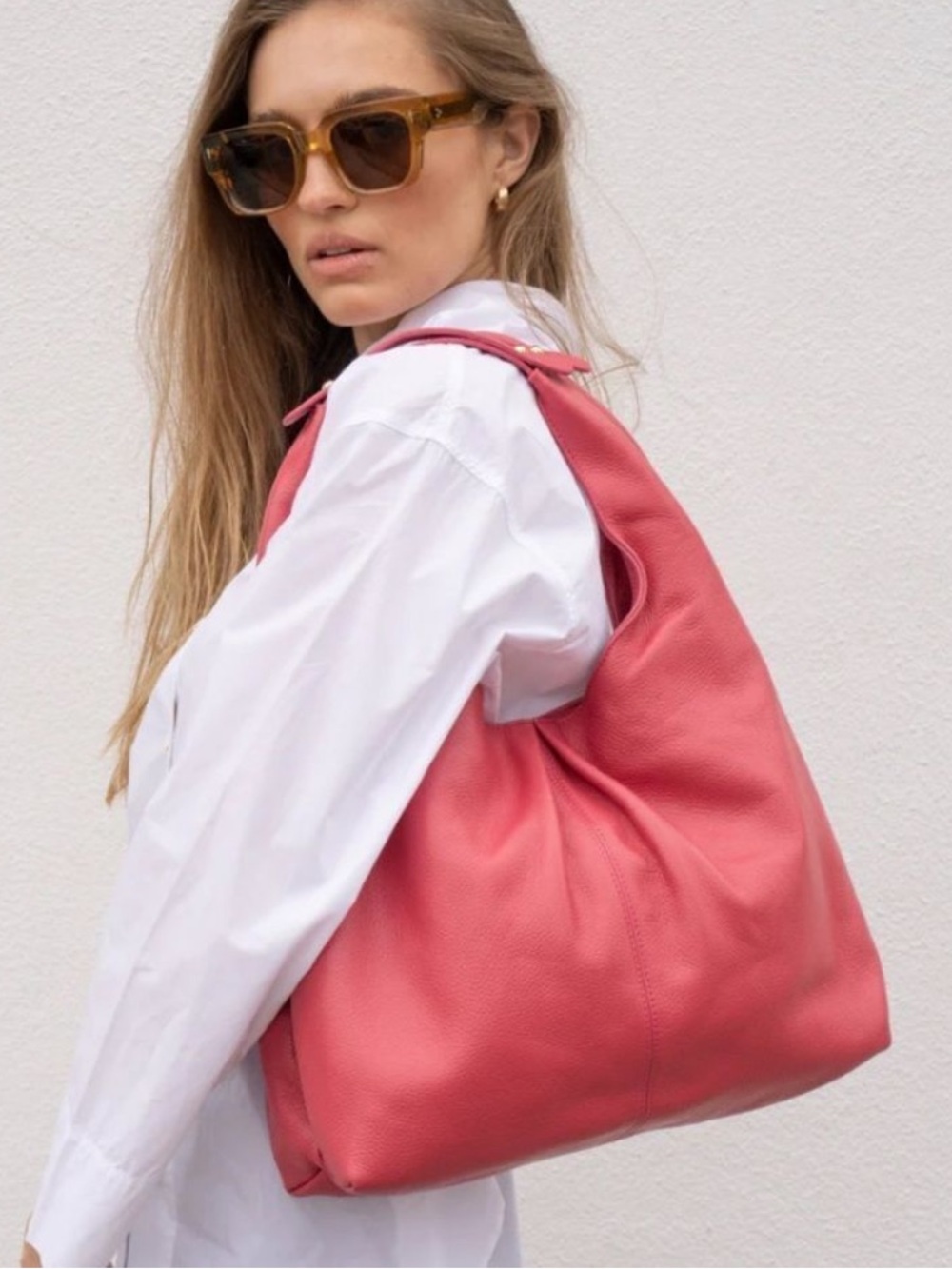 Laggo Nadia Pink Pebbled Leather Hobo Shoulder Bag Fuchsia Handmade